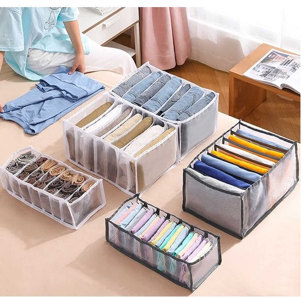 7 Compartment Storage Box, Jeans Organizer, Stackable Pants Drawer Divider, Washable Home Storage Box 7 Compartment Storage Box, Jeans Organizer, Stackable Pants Drawer Divider, Washable Home Storage Box
